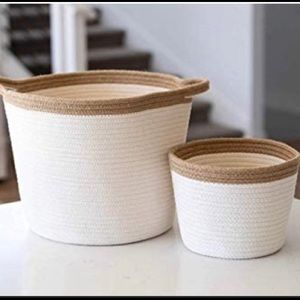 2 pc large rope cotton basket toy laundry storage